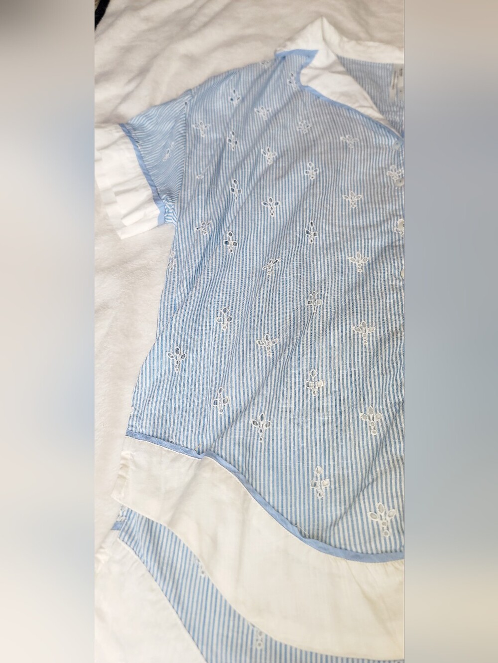 Anthropologie The Bijou Top Small OS Women's Casual Striped Eyelet Shirt - Picture 10 of 12